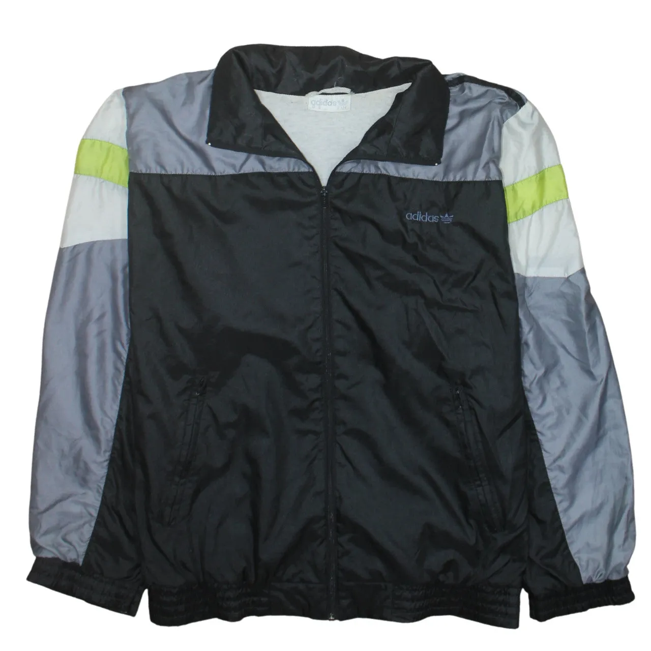 Adidas Black Grey Windbreaker Jacket Men's Medium Zip Pockets Embroidered Logo Track Top sold by Vintage Club