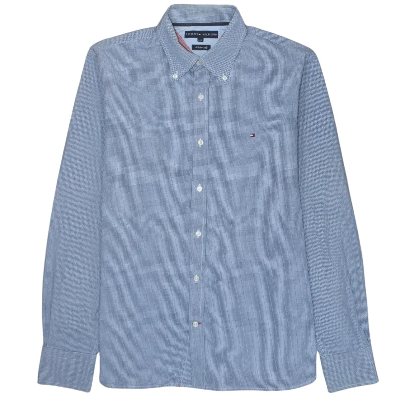 Tommy Hilfiger Blue Check Shirt Men’s Large Button Down Embroidered Flag Logo Casual Top made by Tommy Hilfiger