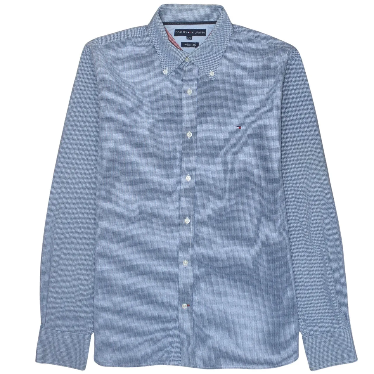 Tommy Hilfiger Blue Check Shirt Men’s Large Button Down Embroidered Flag Logo Casual Top sold by Vintage Club