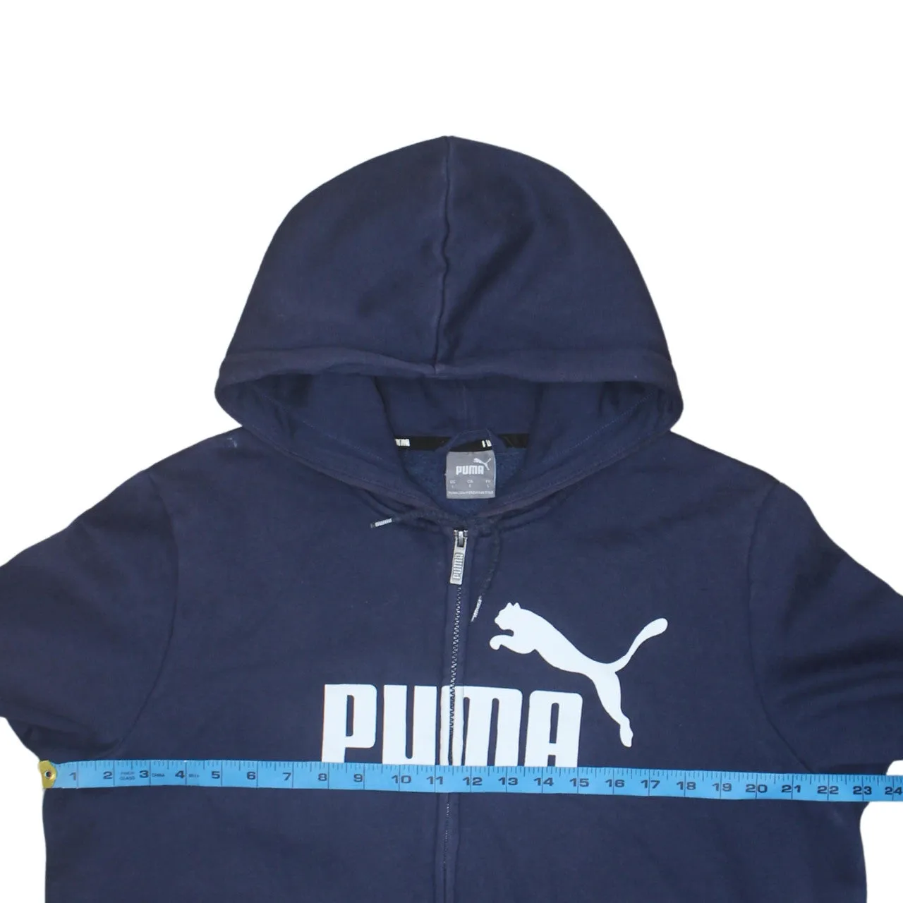 Puma Navy Blue Full Zip Hoodie Women’s Large Printed Logo Split Pockets Sweatshirt sold by Vintage Club product image thumbnail 5