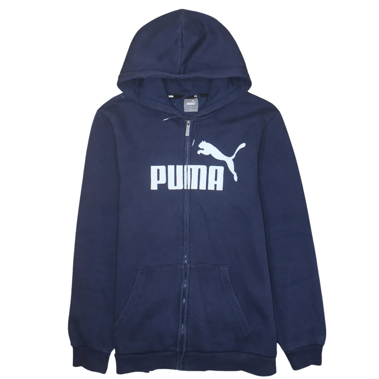 Puma Navy Blue Full Zip Hoodie Women’s Large Printed Logo Split Pockets Sweatshirt sold by Vintage Club