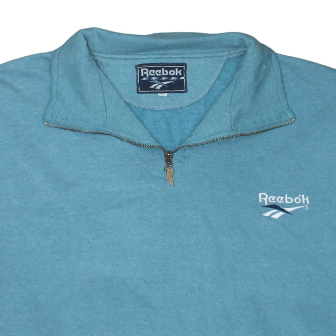 Reebok Teal Blue Sweatshirt Men’s Large Quarter Zip Embroidered Logo Fleece Pullover sold by Vintage Club product image thumbnail 3