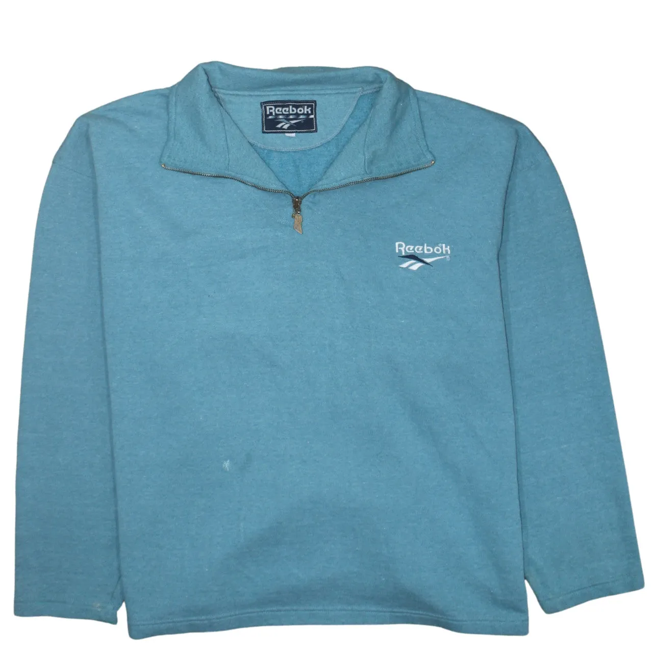 Reebok Teal Blue Sweatshirt Men’s Large Quarter Zip Embroidered Logo Fleece Pullover sold by Vintage Club