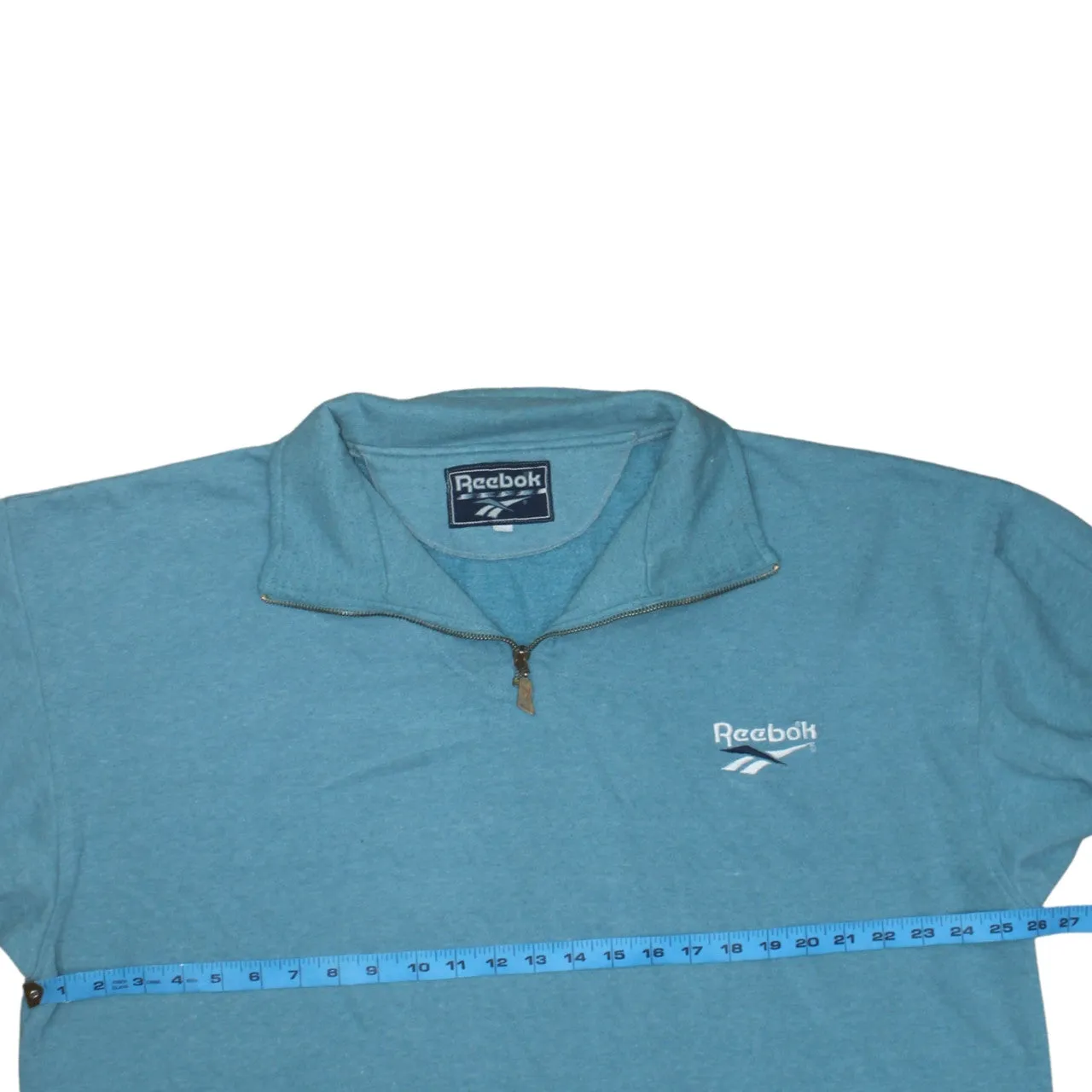 Reebok Teal Blue Sweatshirt Men’s Large Quarter Zip Embroidered Logo Fleece Pullover sold by Vintage Club product image thumbnail 5