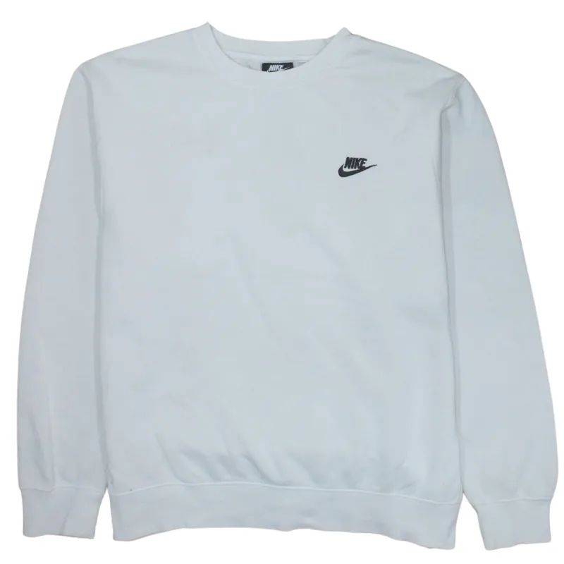 Nike White Sweatshirt Men's Large Embroidered Swoosh Logo Ribbed Crewneck Pullover made by Nike