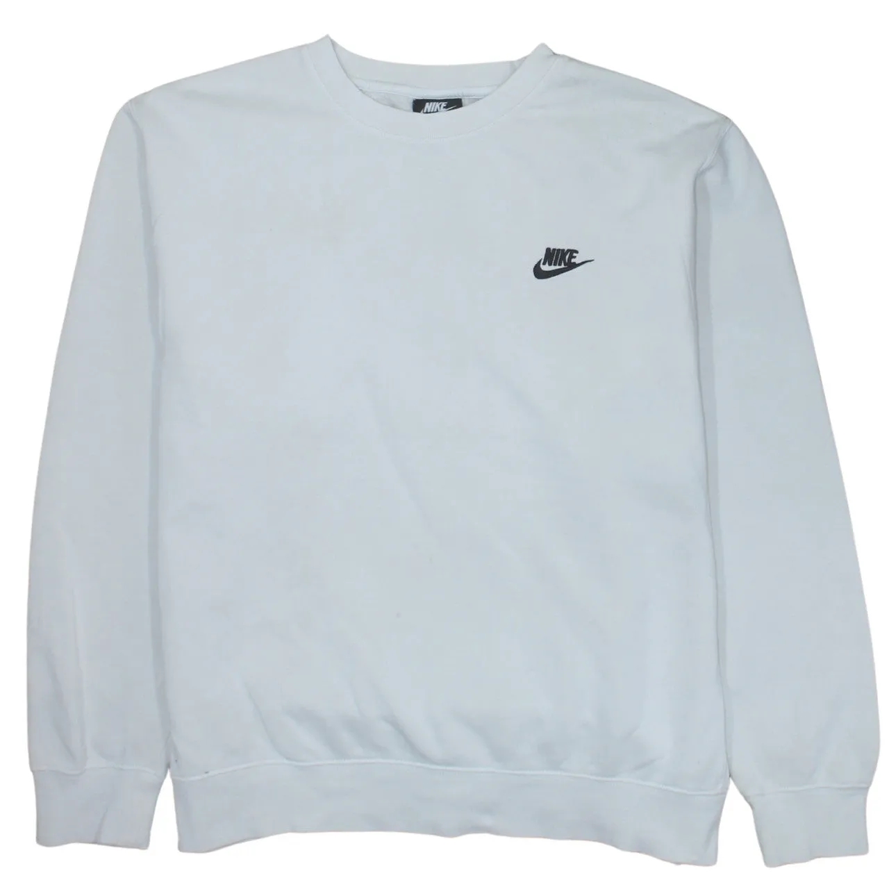 Nike White Sweatshirt Men's Large Embroidered Swoosh Logo Ribbed Crewneck Pullover sold by Vintage Club