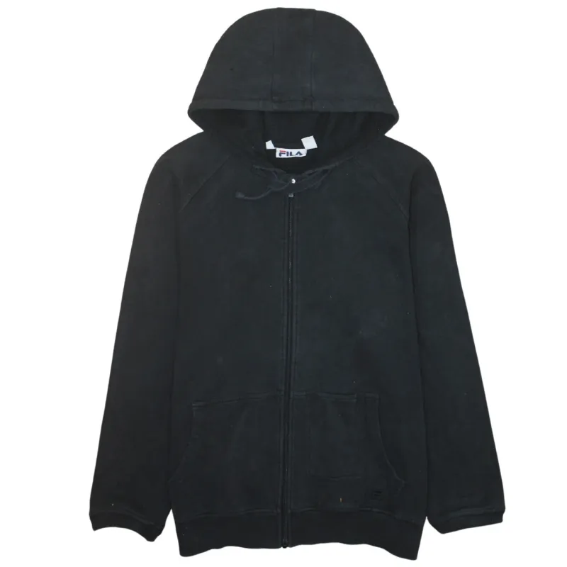 Fila Black Full Zip Hoodie Men's Medium Drawstring Hood Split Pockets Casual Sweatshirt sold by Vintage Club