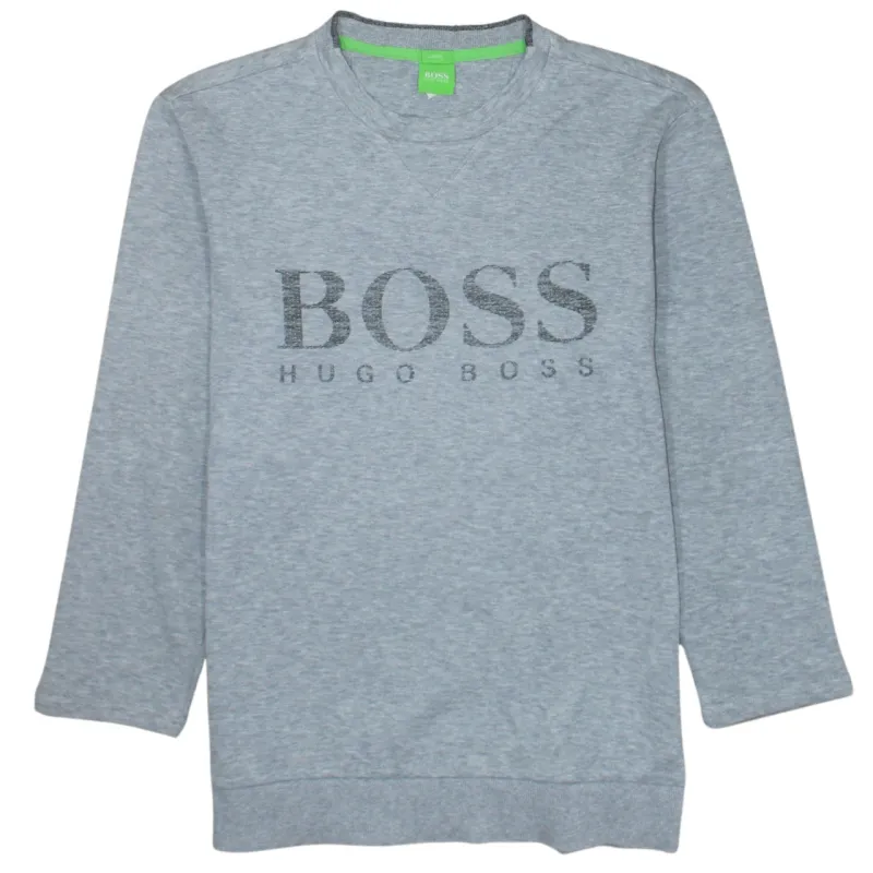 HUGO BOSS Grey Sweatshirt Women's Medium Printed Logo Crewneck Pullover Top sold by Vintage Club