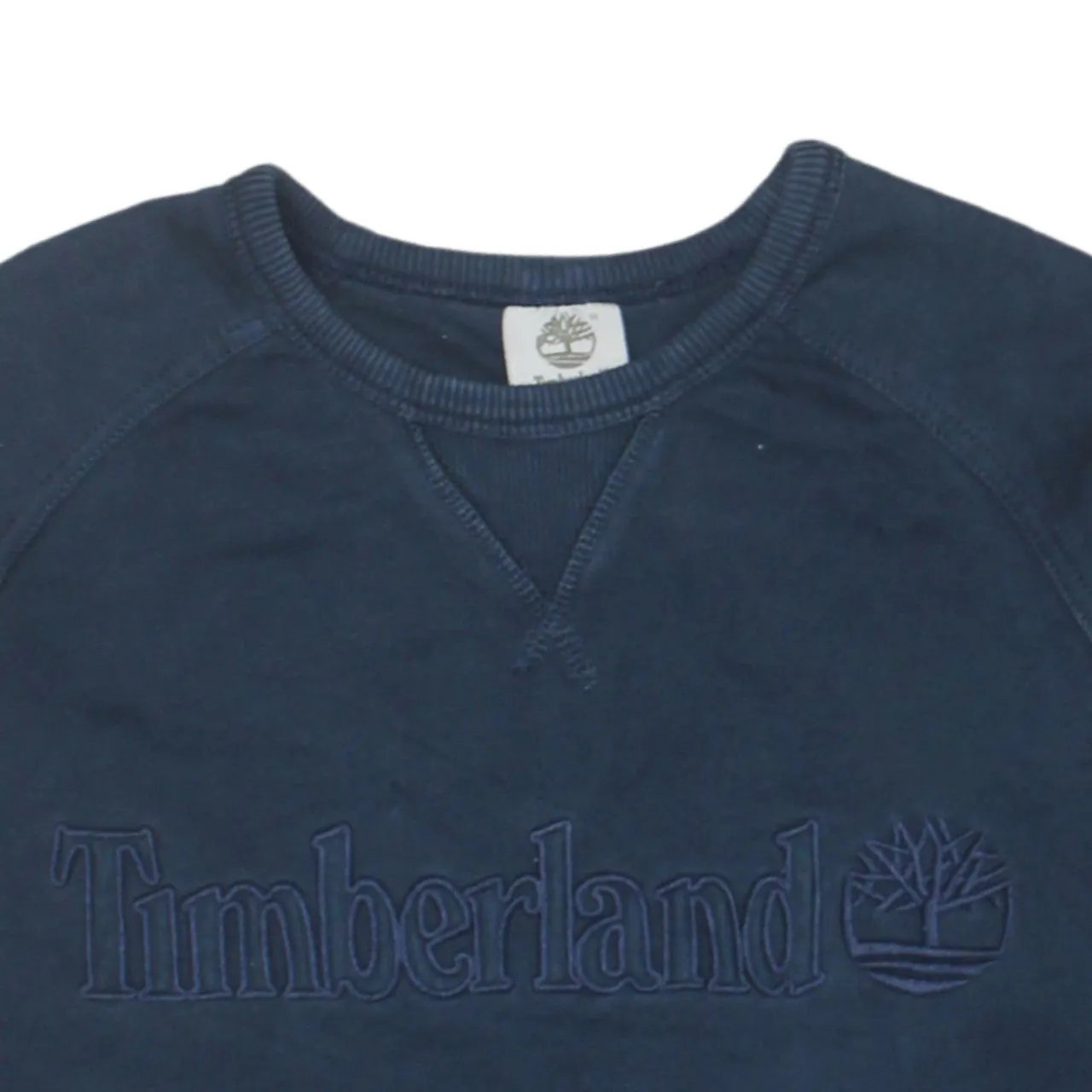 Timberland Navy Blue Sweatshirt Women's Medium Embroidered Chest Logo Crewneck Pullover Top sold by Vintage Club product image thumbnail 3