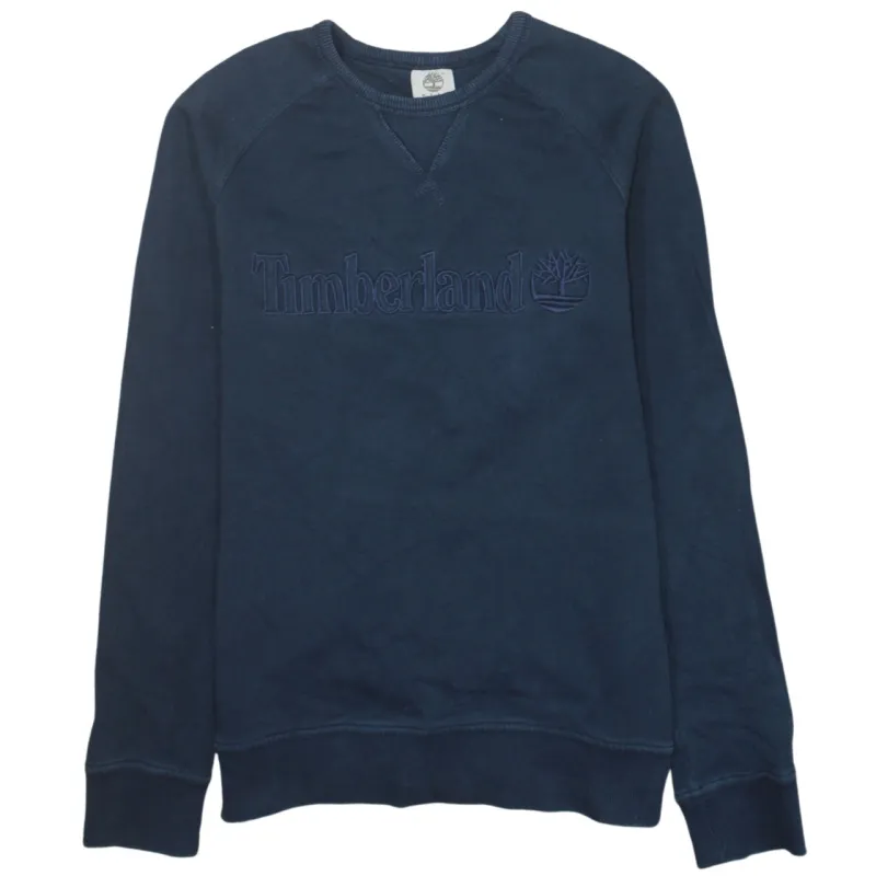 Timberland Navy Blue Sweatshirt Women's Medium Embroidered Chest Logo Crewneck Pullover Top sold by Vintage Club