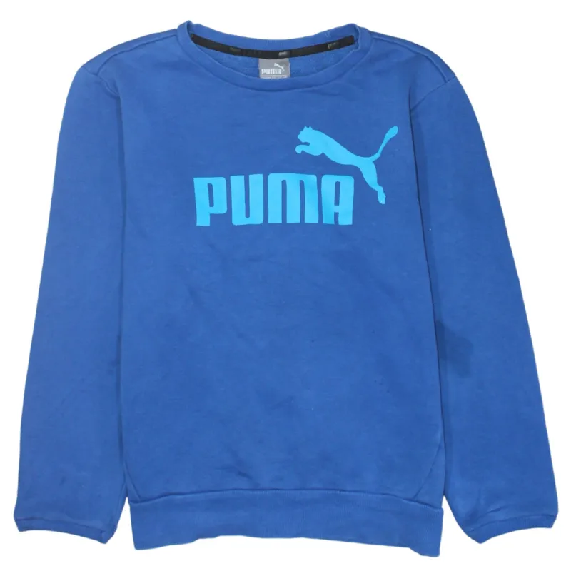 Puma Blue Sweatshirt Women's Small Printed Logo Crewneck Pullover Fleece Top made by Puma