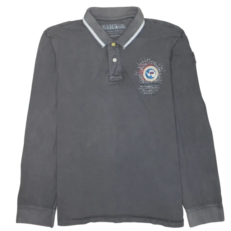 Napapijri Charcoal Grey Polo Shirt Women's 3XL Embroidered Chest Logo Long Sleeve Top made by Napapijri