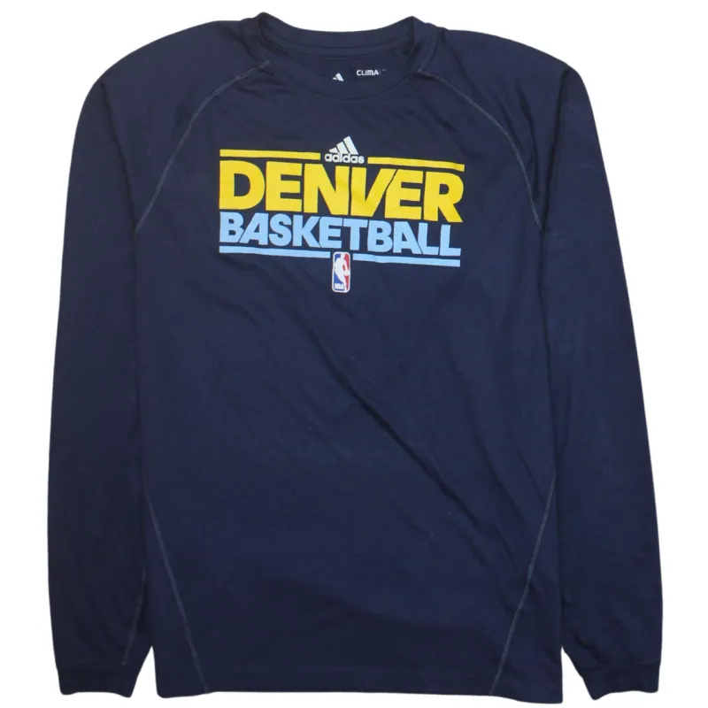 Adidas Navy Blue Long Sleeve Top Men's Small Denver Basketball Printed Logo Tee sold by Vintage Club