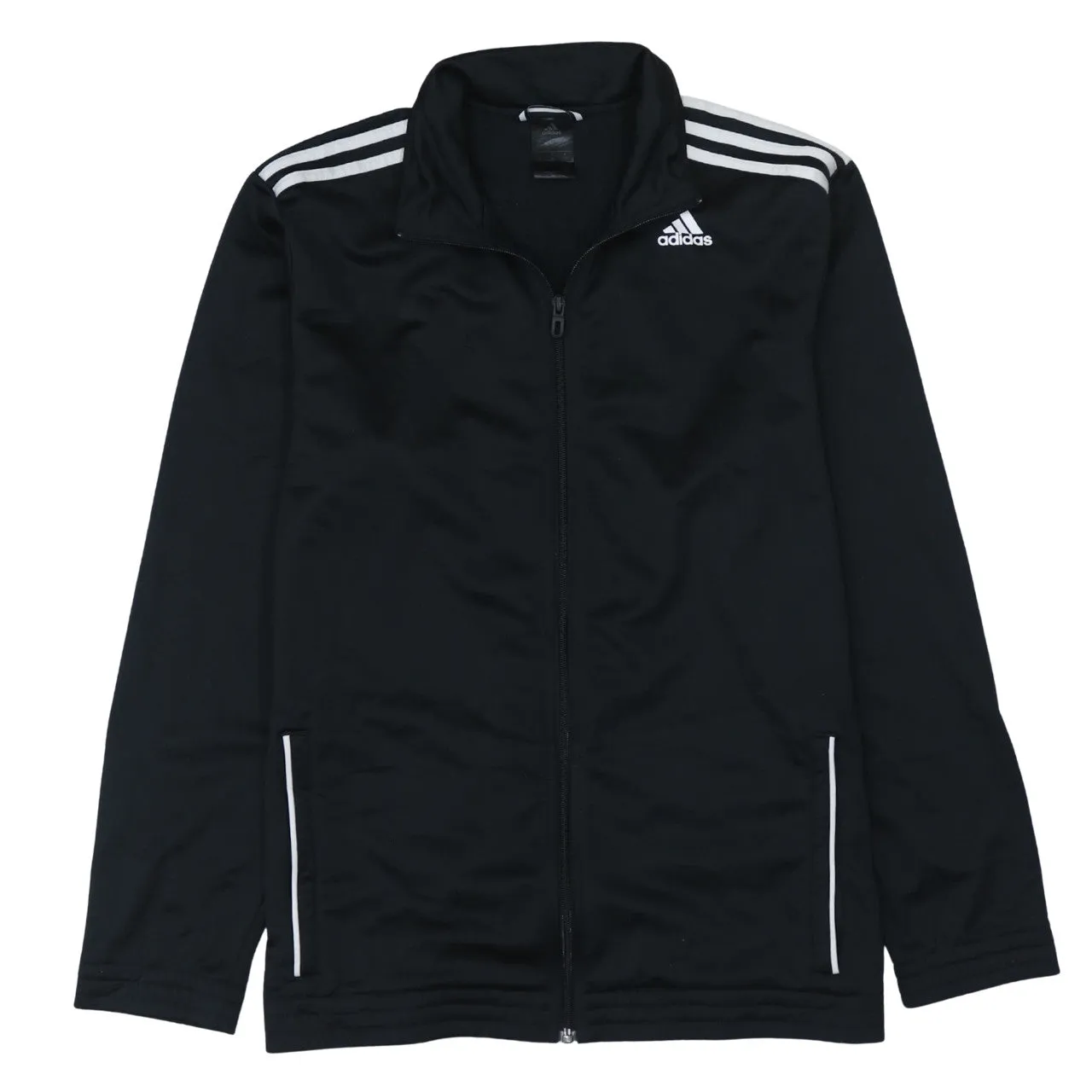 Adidas Black Track Jacket Women’s Large Three Stripe Shoulders Embroidered Logo Zip Top sold by Vintage Club
