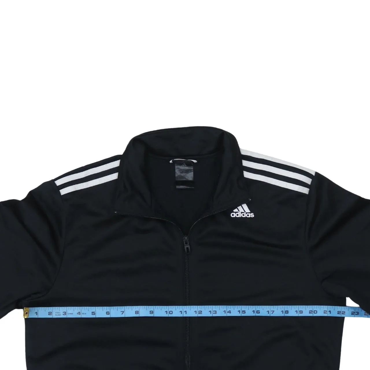 Adidas Black Track Jacket Women’s Large Three Stripe Shoulders Embroidered Logo Zip Top sold by Vintage Club product image thumbnail 5