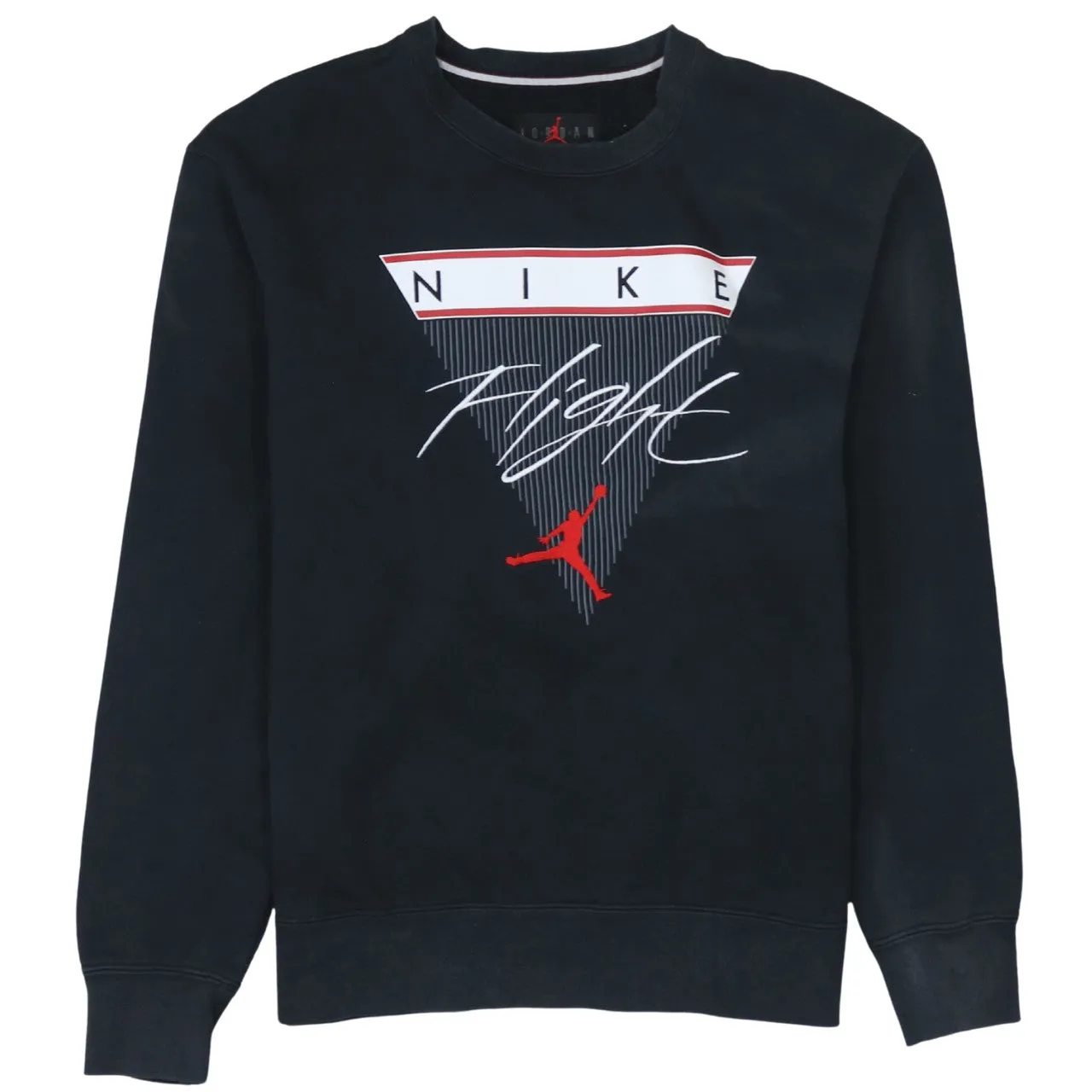 Jordan Black Sweatshirt Men's Small Printed Nike Flight Triangle Logo Crewneck Pullover Fleece Top sold by Vintage Club