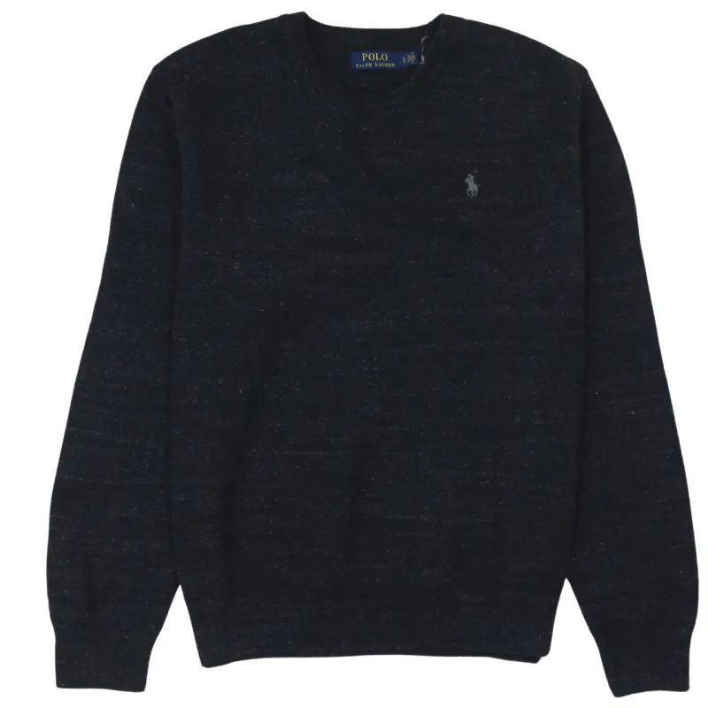 Polo Ralph Lauren Black Knit Jumper Women's Large Embroidered Chest Pony Crewneck Sweater made by Vintage Club