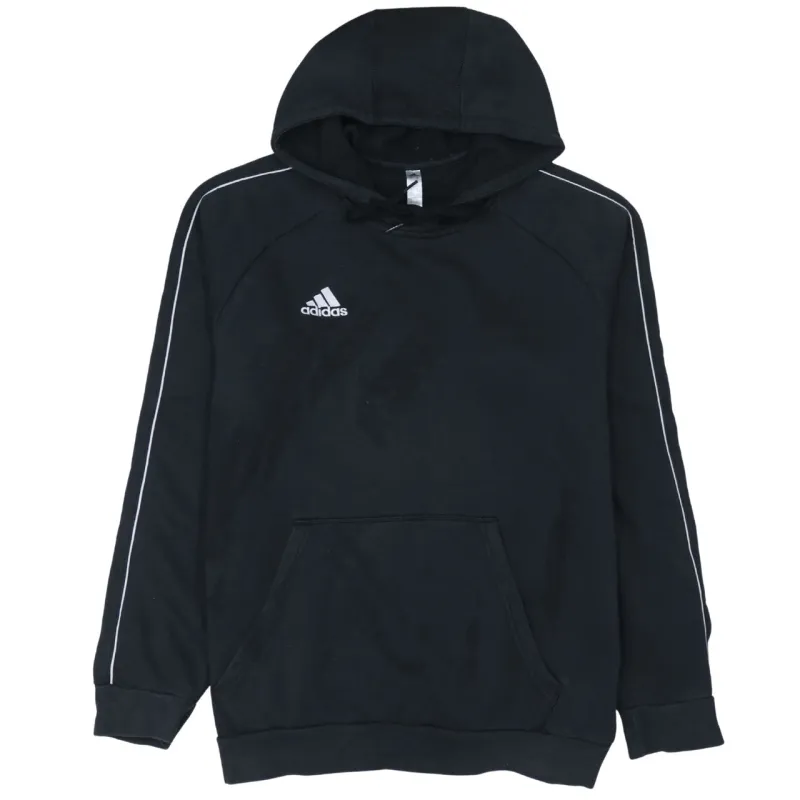 Adidas Black Hoodie Men's Large Embroidered Logo White Piping Front Pocket Pullover Sweatshirt sold by Vintage Club