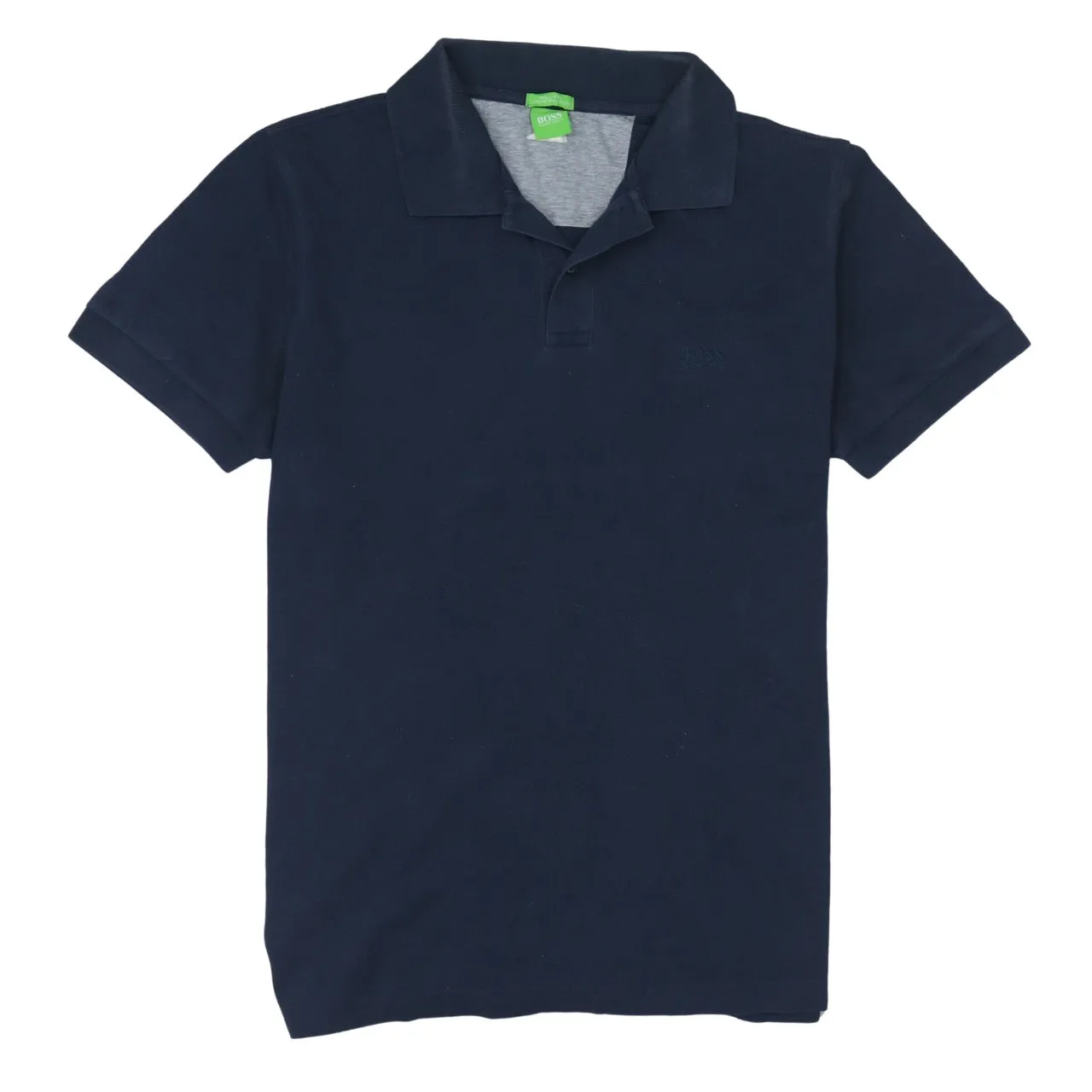 HUGO BOSS Navy Blue Polo Shirt Women’s XLarge Subtle Embroidered Chest Logo Short Sleeve Top sold by Vintage Club