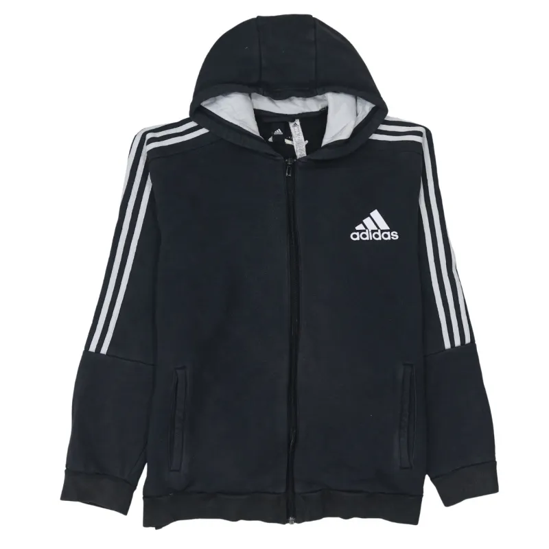 Adidas Black Full Zip Hoodie Women’s XLarge Embroidered Logo Three Stripe Sleeves Fleece Sweatshirt sold by Vintage Club