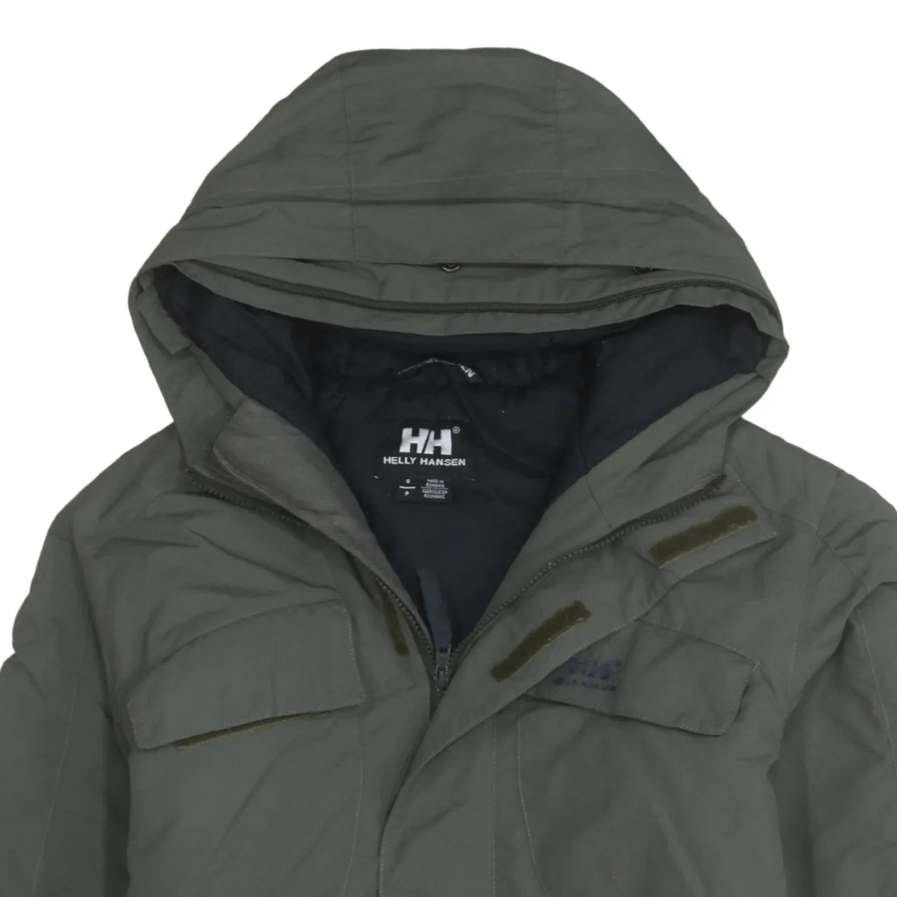 Helly Hansen Khaki Hooded Jacket Men's Small Zip Pockets Logo Insulated Parka Coat sold by Vintage Club product image thumbnail 3