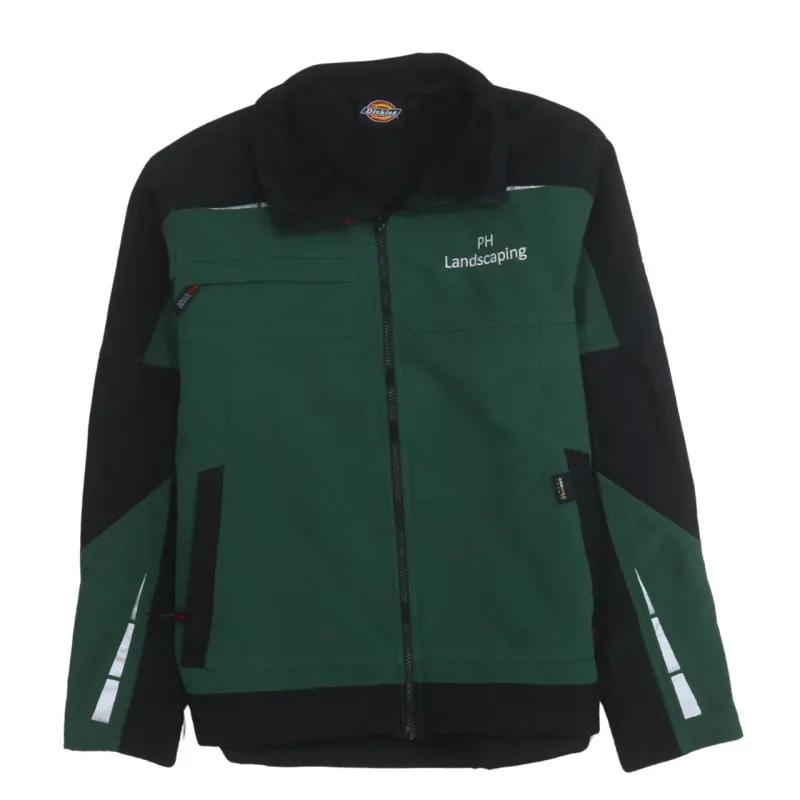 Dickies Green Black Jacket Women's Large Zip Front Reflective Trim Embroidered Logo Workwear Outerwear sold by Vintage Club
