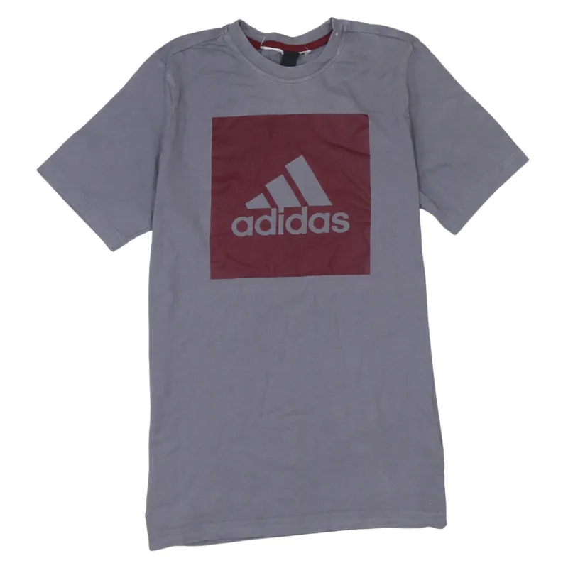 Adidas Grey T Shirt Men's Small Burgundy Box Printed Logo Casual Tee Top made by Adidas