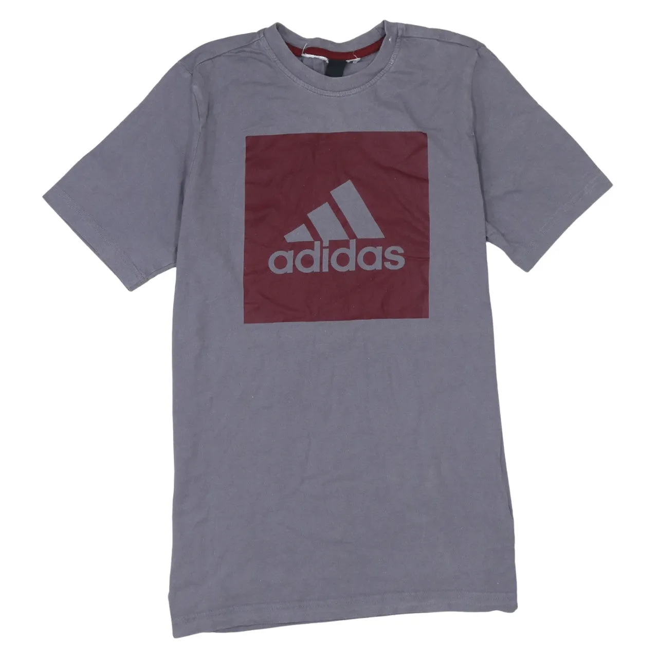 Adidas Grey T Shirt Men's Small Burgundy Box Printed Logo Casual Tee Top sold by Vintage Club