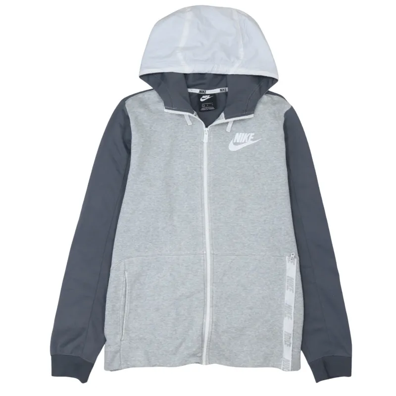 Nike Grey Full Zip Hoodie Women’s Large Embroidered Swoosh Contrast Sleeves Zip Pocket Sweatshirt sold by Vintage Club