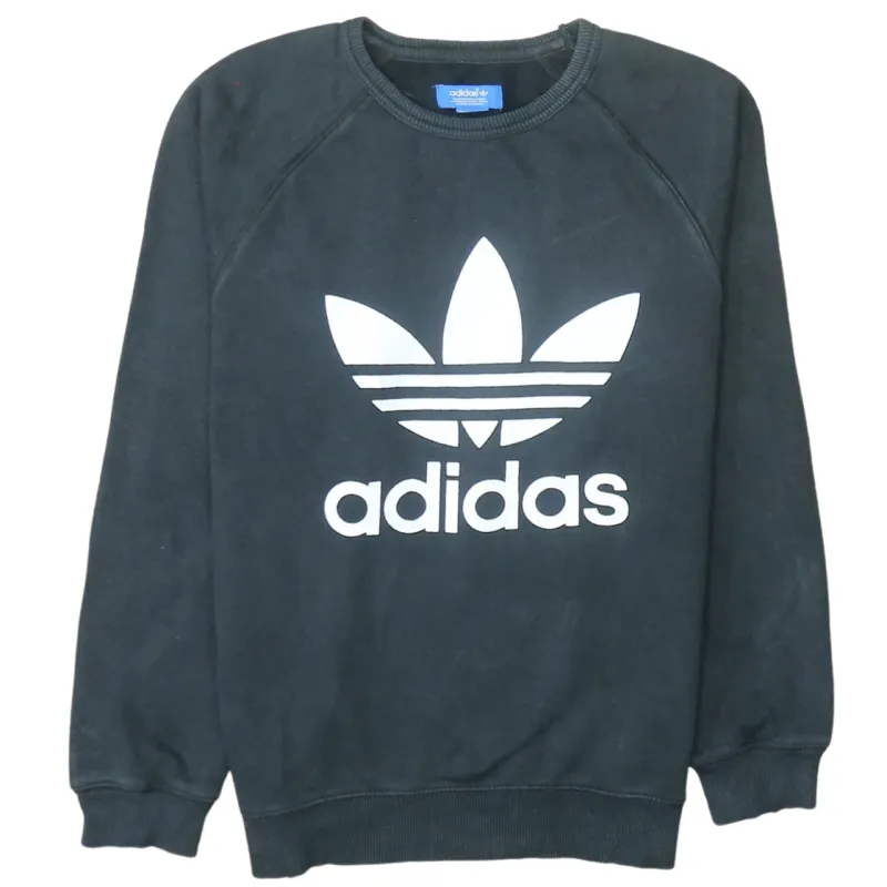 Adidas Black Trefoil Sweatshirt Men's Medium Printed Logo Crewneck Pullover Top sold by Vintage Club