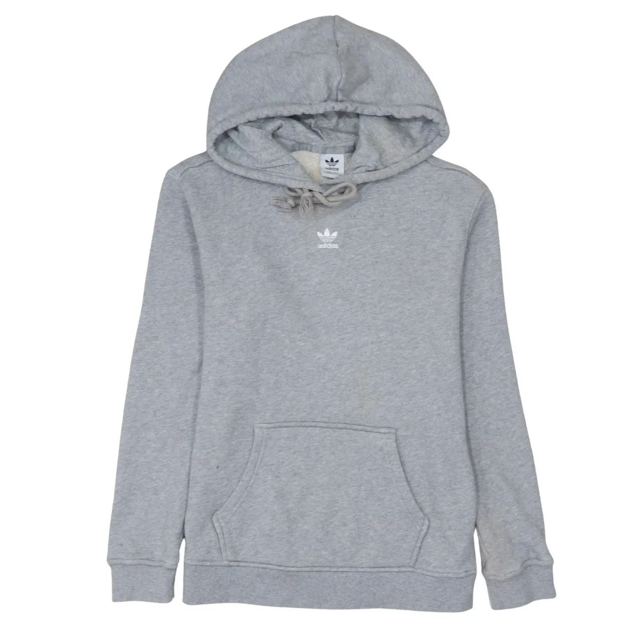 Adidas Grey Hoodie Women’s Small Trefoil Embroidered Logo Front Pocket Pullover Sweatshirt sold by Vintage Club