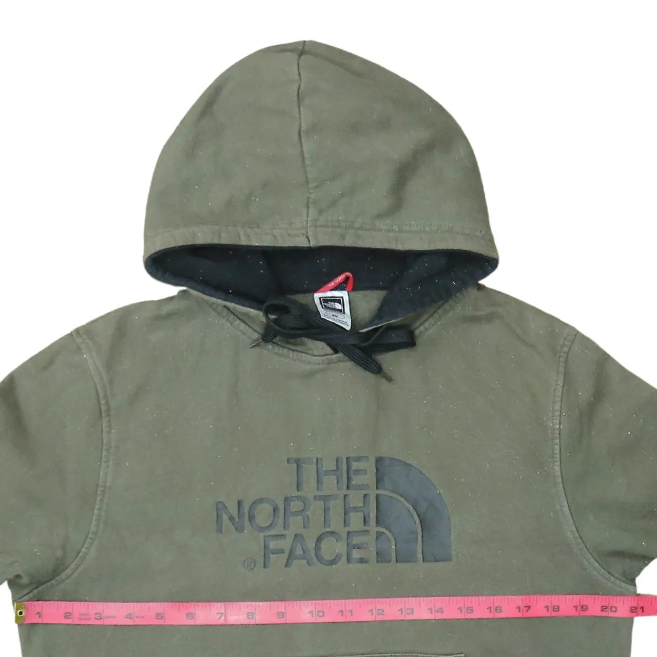 The North Face Khaki Green Hoodie Men's Medium Printed Chest Logo Front Pocket Sweatshirt sold by Vintage Club product image thumbnail 5