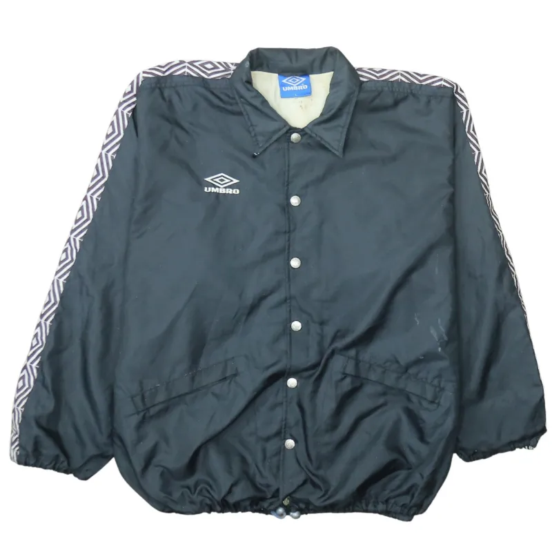 Umbro Black Windbreaker Jacket Men's Large Press Stud Front Logo Tape Sleeves Outerwear made by Umbro