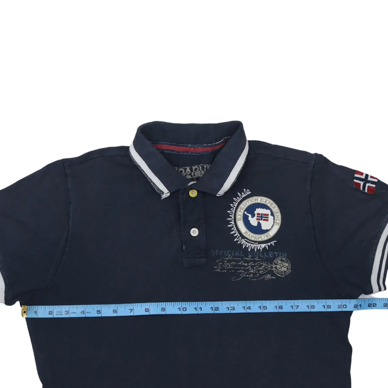 Napapijri Navy Blue Polo Shirt Men's Large Embroidered Chest Logo Flag Sleeve Casual Top sold by Vintage Club product image thumbnail 5