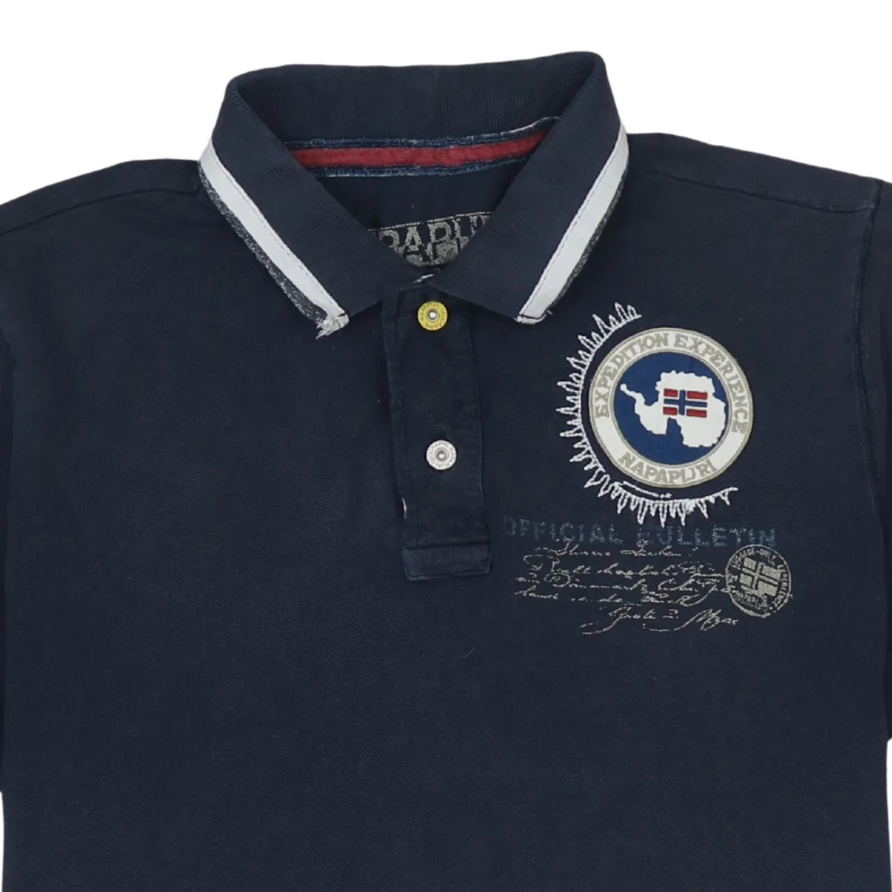 Napapijri Navy Blue Polo Shirt Men's Large Embroidered Chest Logo Flag Sleeve Casual Top sold by Vintage Club product image thumbnail 3