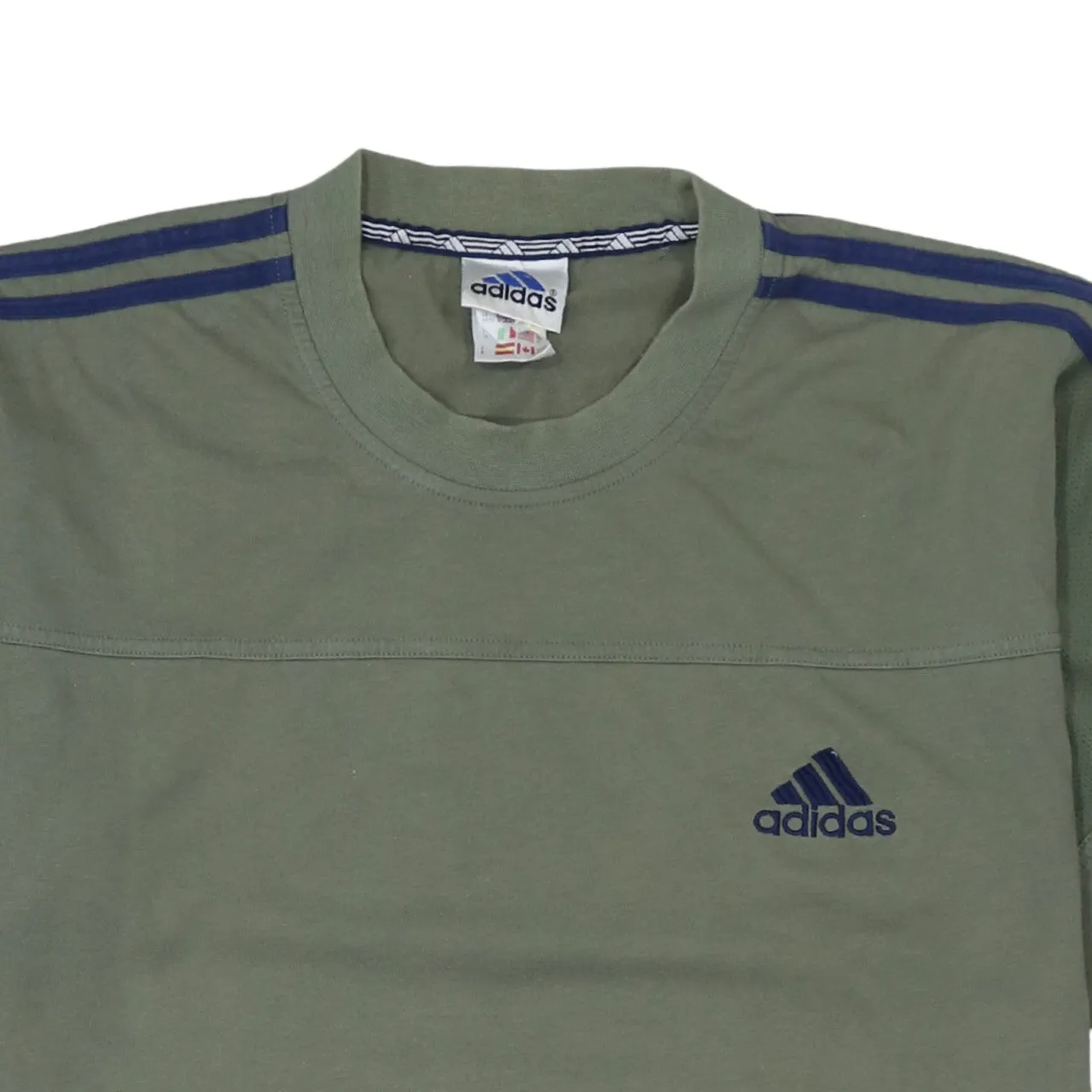 Adidas Olive Green T Shirt Men's XLarge Embroidered Logo Three Stripe Sleeves Casual Top sold by Vintage Club product image thumbnail 3