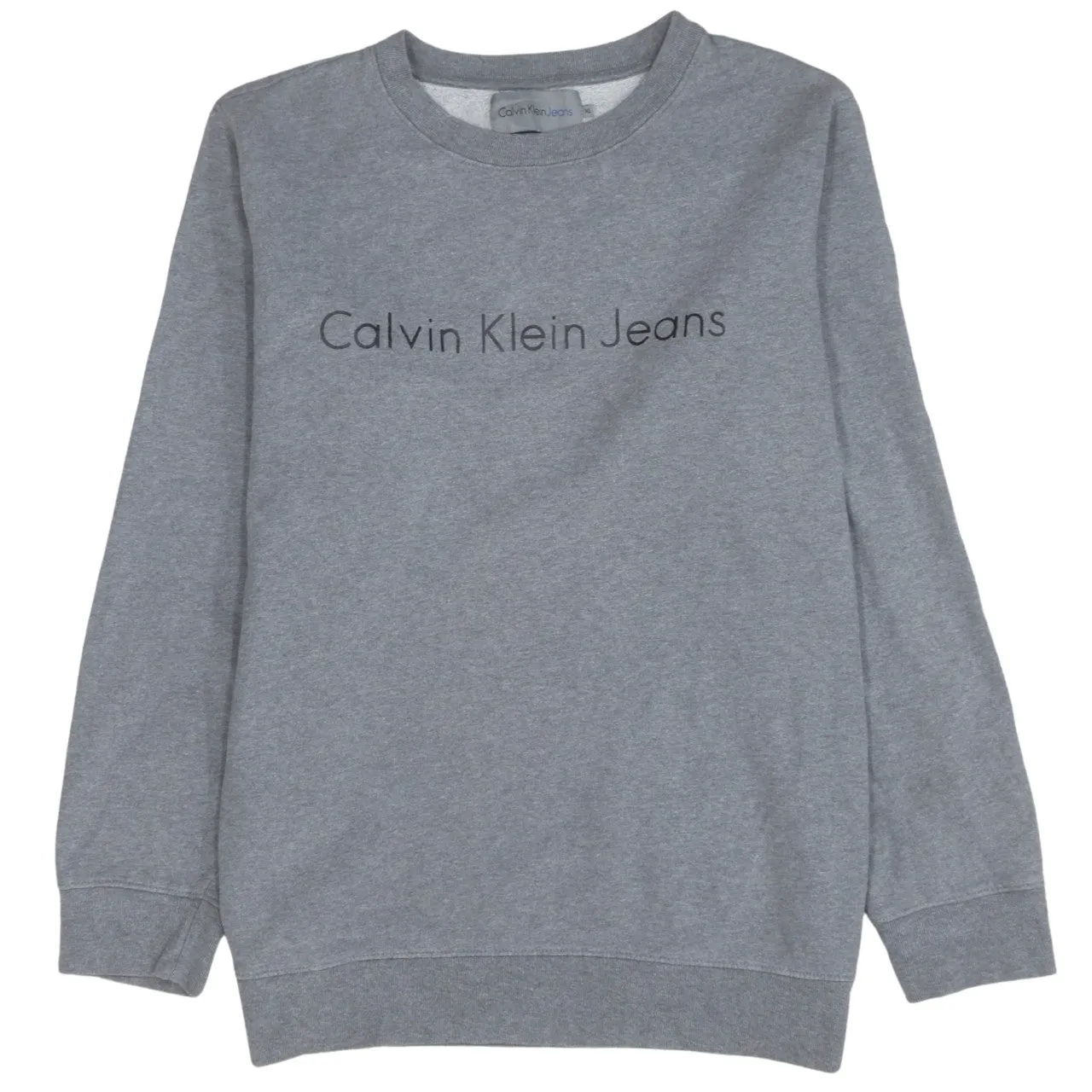 Calvin Klein Grey Sweatshirt Women's XLarge Printed Logo Crewneck Pullover Fleece Top sold by Vintage Club