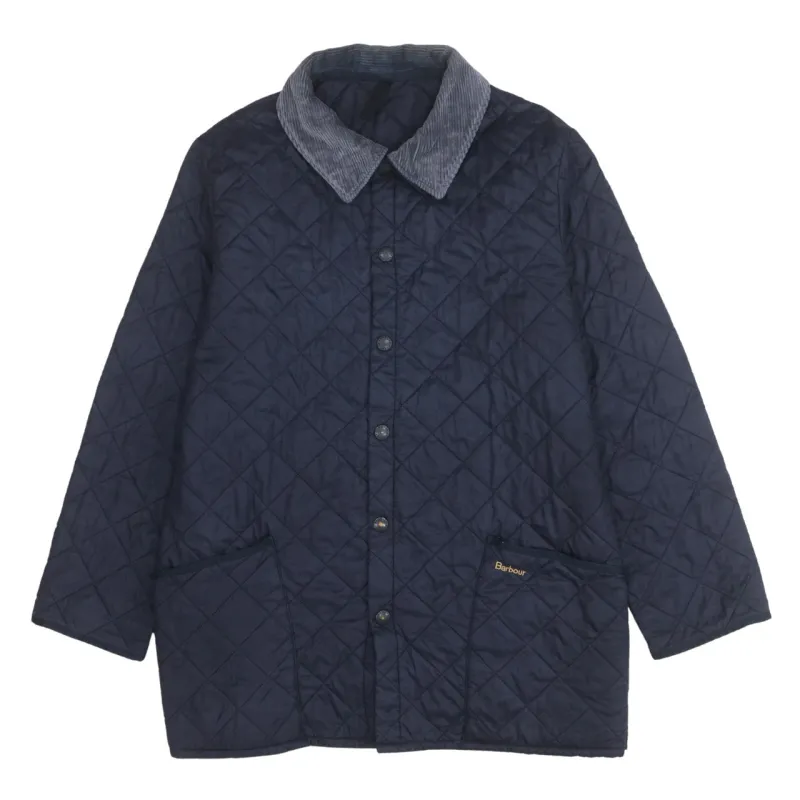 Barbour Navy Blue Quilted Jacket Men's Large Cord Collar Snap Fastening Pockets Outerwear sold by Vintage Club