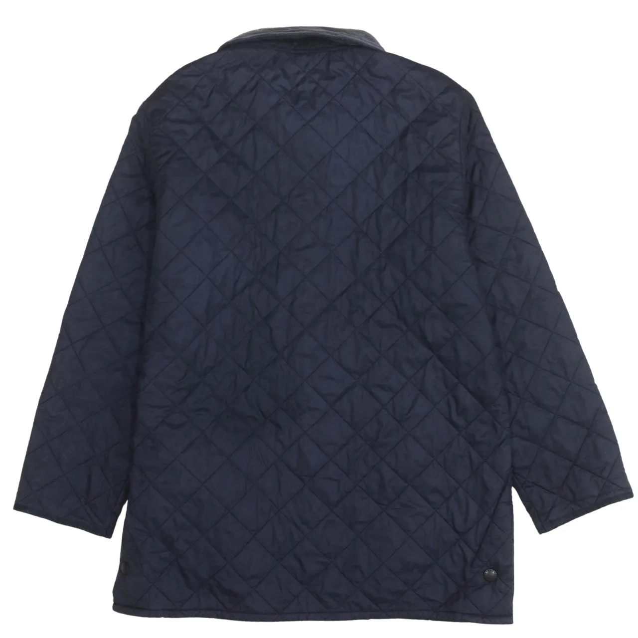 Barbour Navy Blue Quilted Jacket Men's Large Cord Collar Snap Fastening Pockets Outerwear sold by Vintage Club product image thumbnail 2