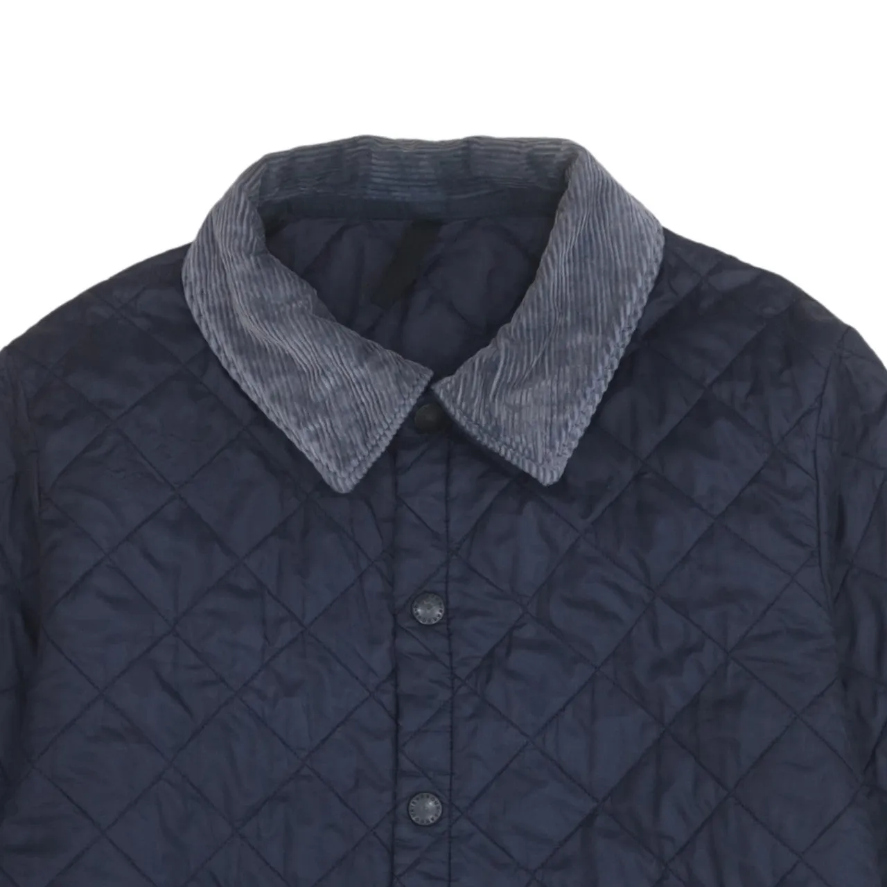Barbour Navy Blue Quilted Jacket Men's Large Cord Collar Snap Fastening Pockets Outerwear sold by Vintage Club product image thumbnail 3