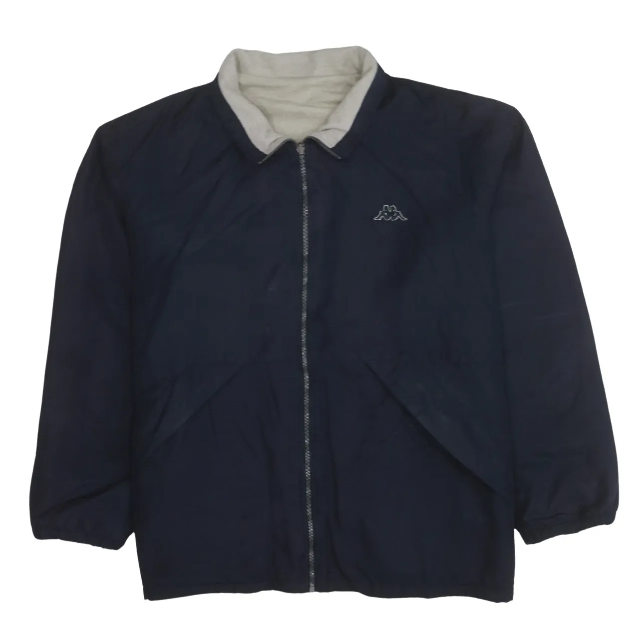 Kappa Navy Blue Jacket Men's XXLarge Embroidered Chest Logo Full Zip Fleece Lined Windbreaker sold by Vintage Club