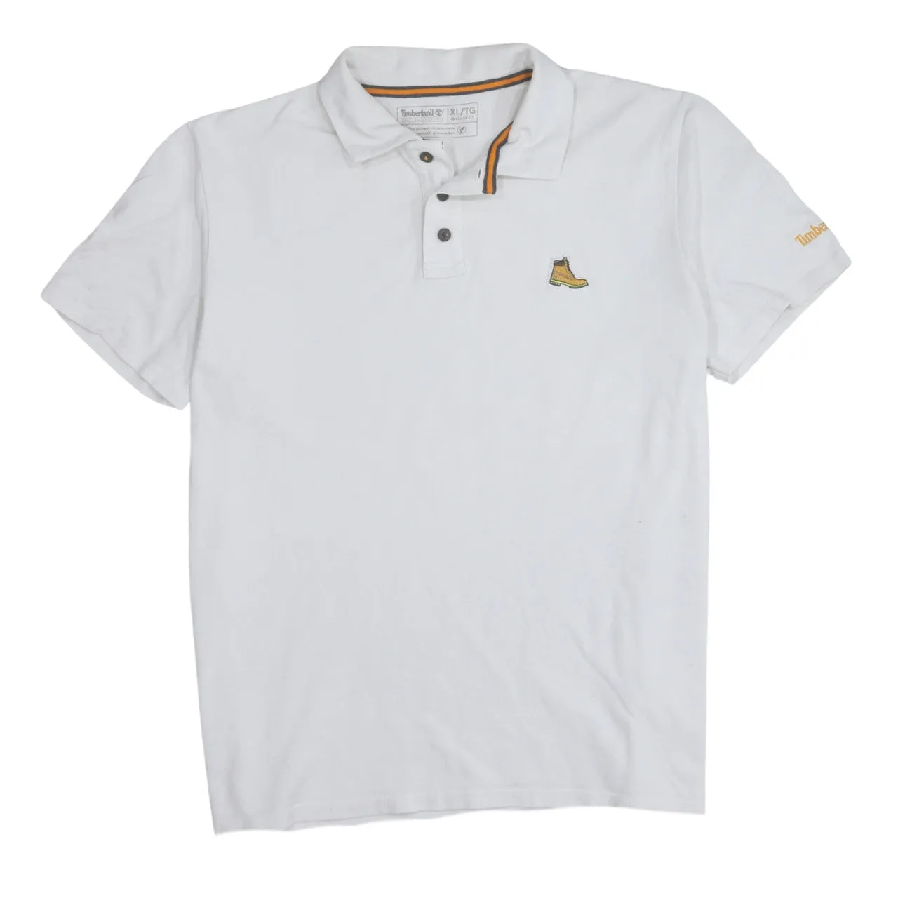 Timberland White Polo Shirt Women’s XLarge Embroidered Boot Logo Contrast Collar Casual Top sold by Vintage Club