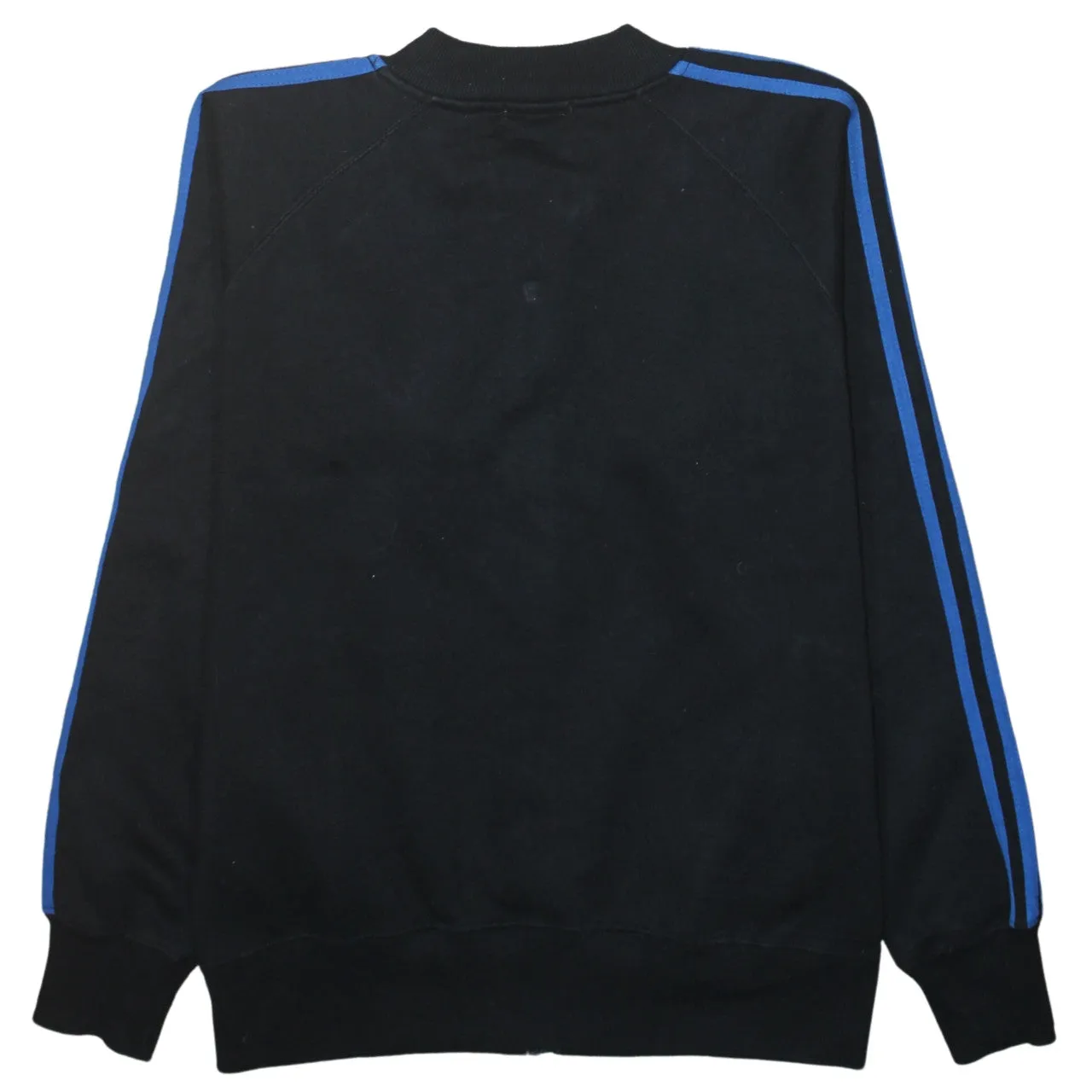 Adidas Black Track Jacket Men's Small Blue Three Stripe Embroidered Trefoil Zip Top sold by Vintage Club product image thumbnail 2