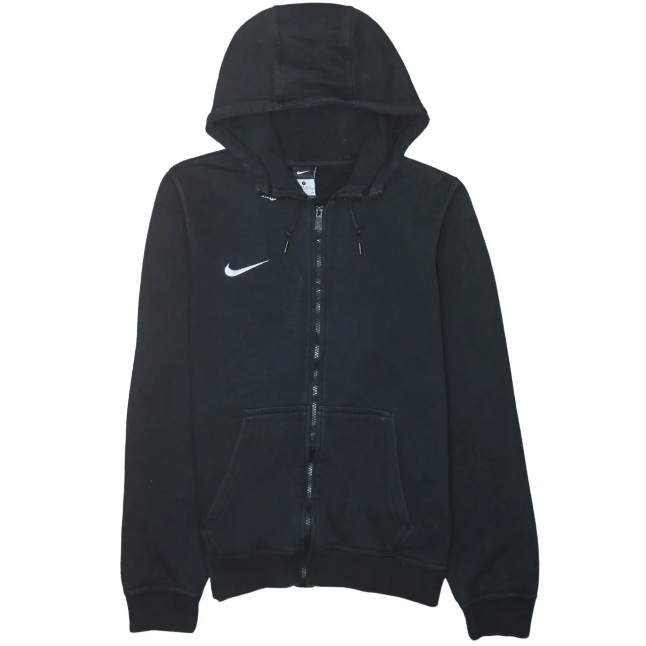 Nike Black Full Zip Hoodie Men's Small Embroidered Swoosh Split Pocket Hooded Sweatshirt sold by Vintage Club