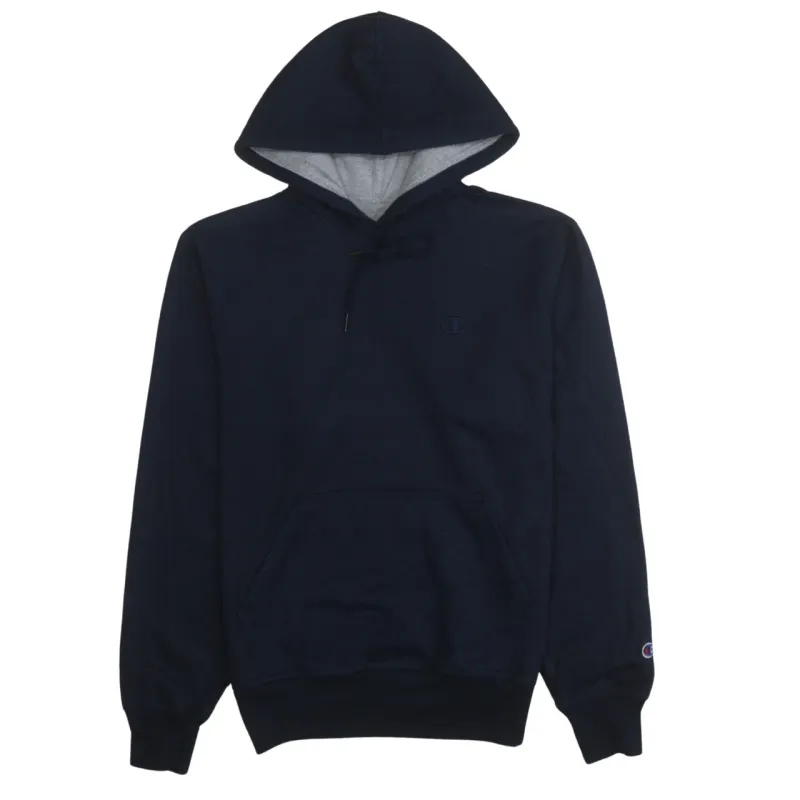 Champion Navy Blue Hoodie Men's Small Embroidered Chest Logo Fleece Lined Pullover Sweatshirt sold by Vintage Club