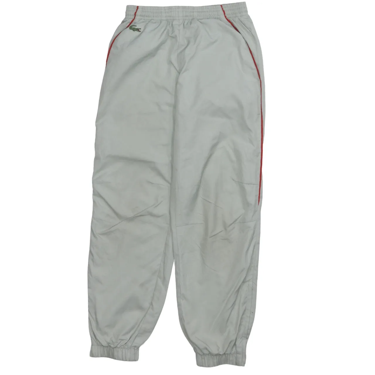 Lacoste Light Grey Joggers Men’s Small Elasticated Waist Red Piping Embroidered Logo Track Pants sold by Vintage Club