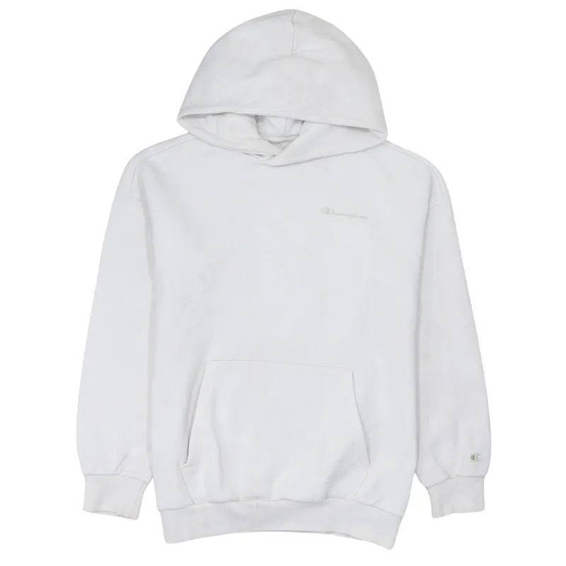 Champion White Hoodie Women’s Large Embroidered Chest Logo Cuff Logo Pullover Sweatshirt sold by Vintage Club