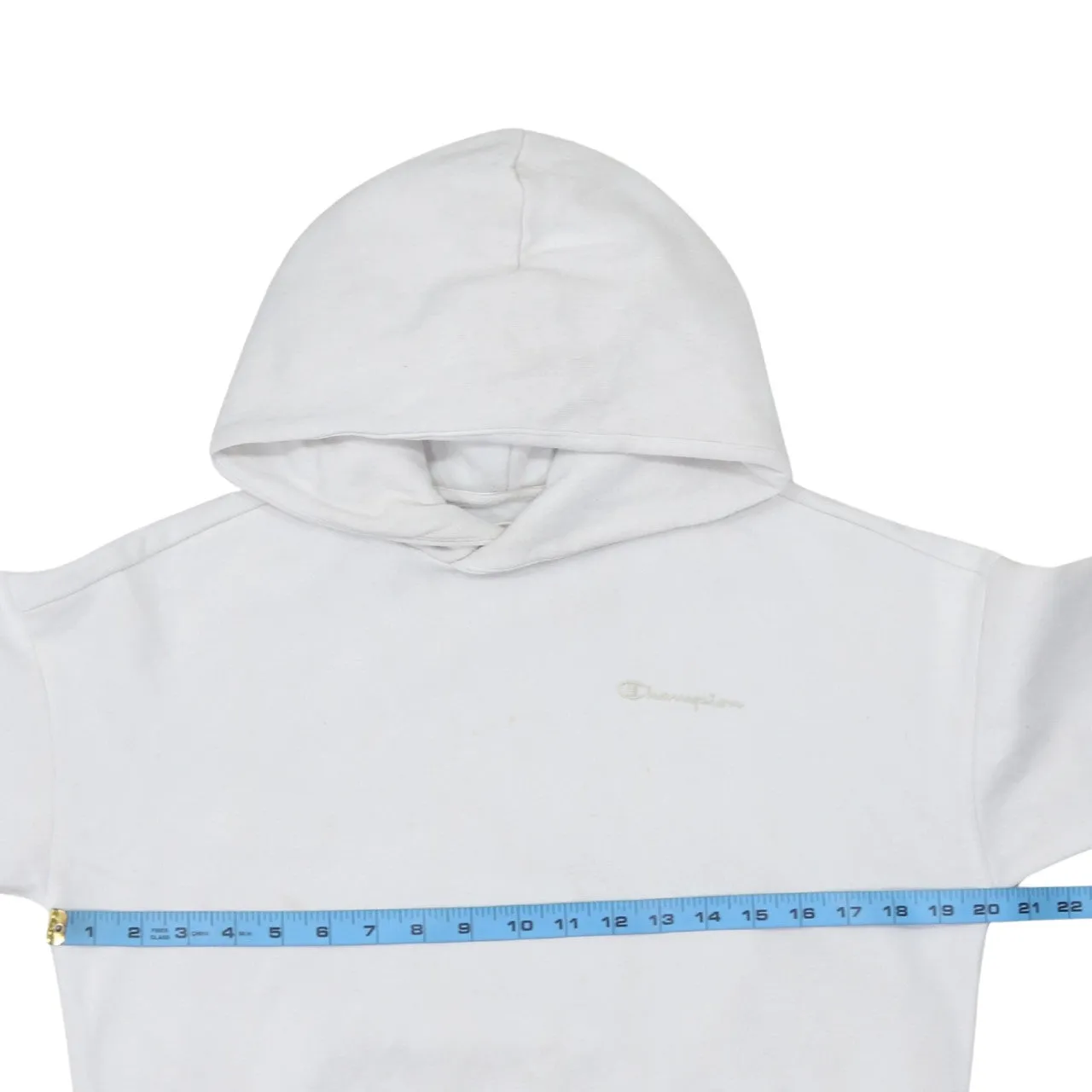 Champion White Hoodie Women’s Large Embroidered Chest Logo Cuff Logo Pullover Sweatshirt sold by Vintage Club product image thumbnail 5