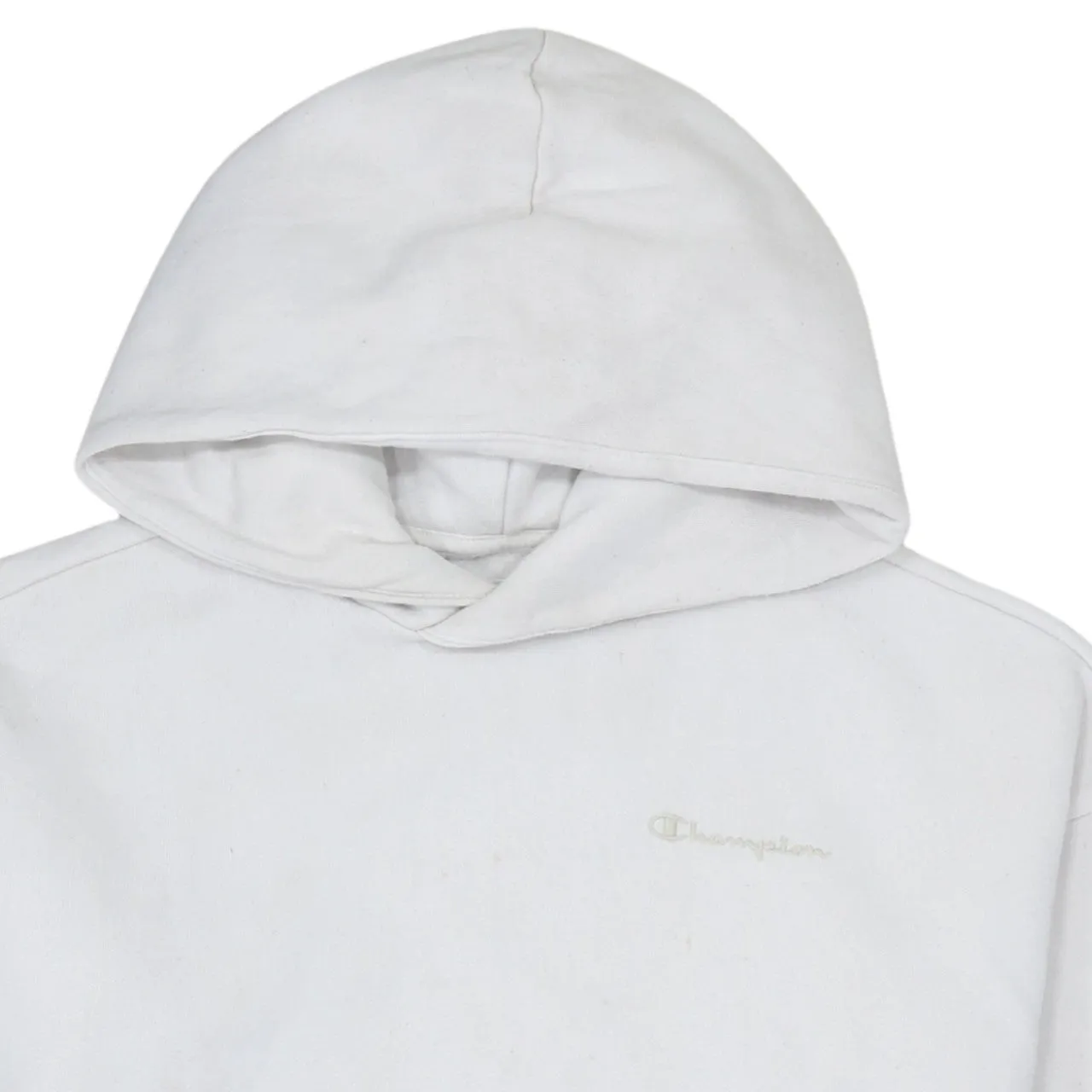 Champion White Hoodie Women’s Large Embroidered Chest Logo Cuff Logo Pullover Sweatshirt sold by Vintage Club product image thumbnail 3