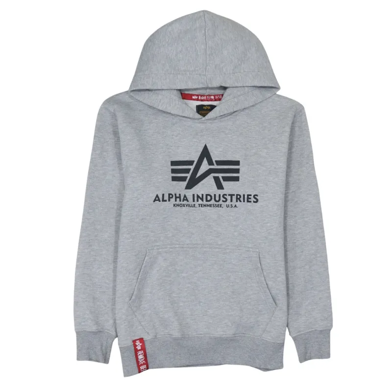 Alpha Industries Grey Hoodie Men's Small Printed Logo Front Pocket Pullover Sweatshirt sold by Vintage Club